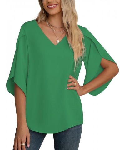Women's Fall Casual 3/4 Ruffled Sleeve Chiffon Blouse Tops for Women Bright Green $15.80 Blouses